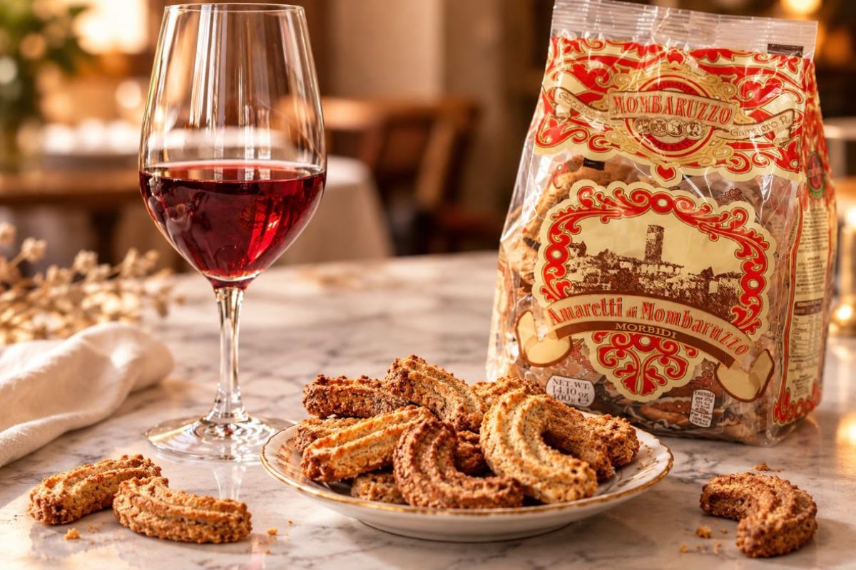 Dolci tipici del Monferrato: krumiri di Casale, amaretti di Mombaruzzo e un calice di vino rosso dolce